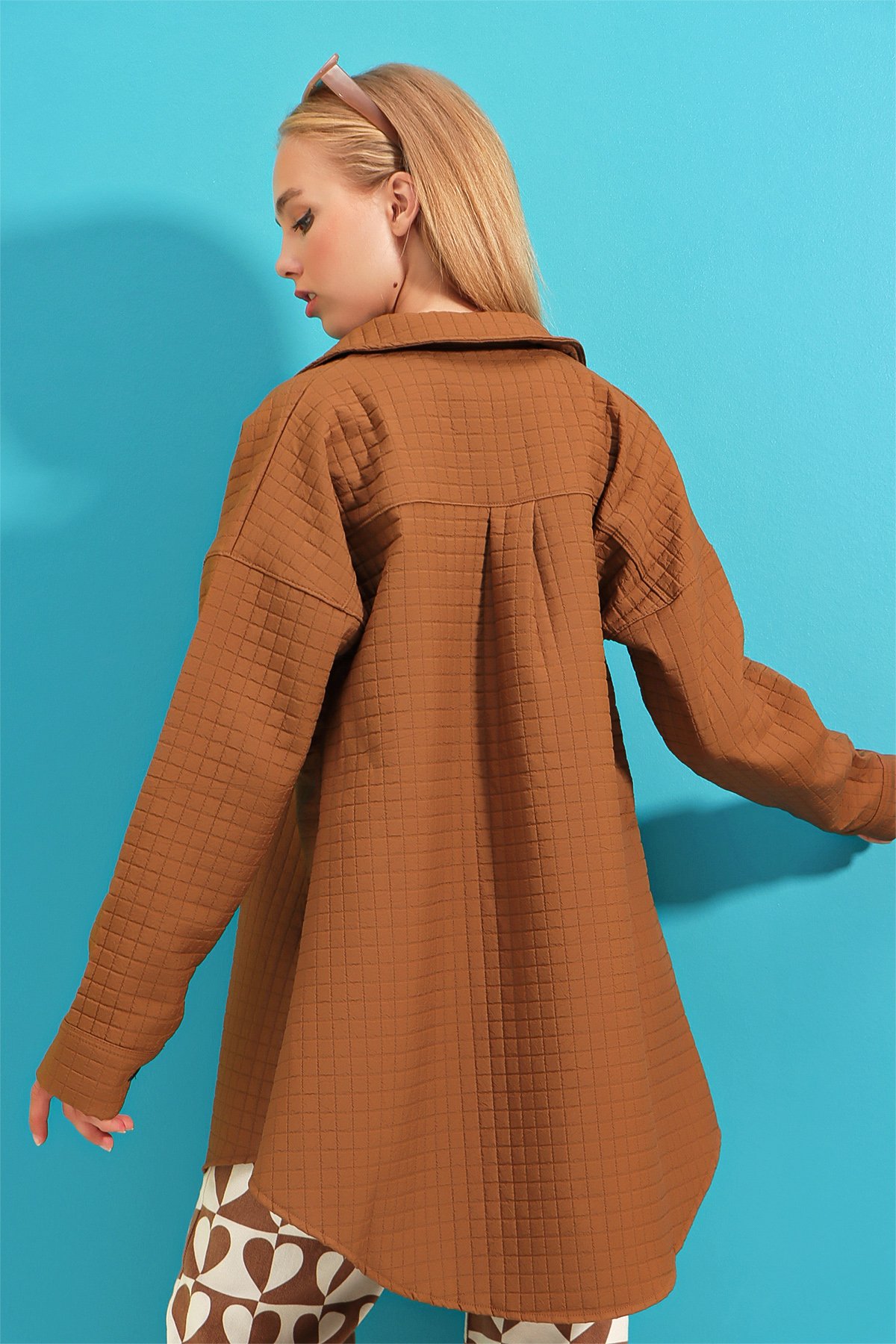 Çift Cepli Kapitone Desenli Regular Ceket - Taba