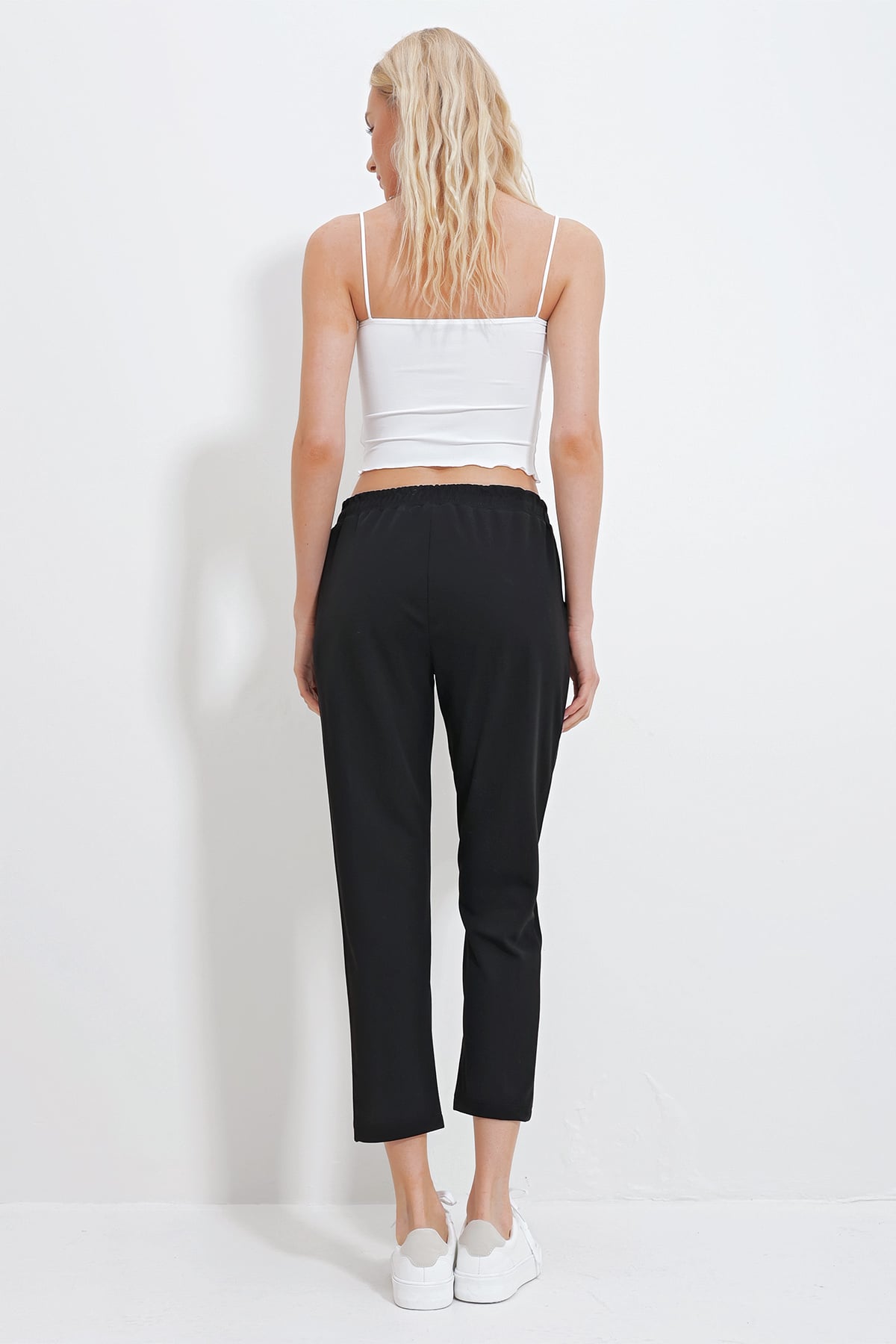 Çift Cepli Önü Çimalı Örme Basic Pantolon - SİYAH