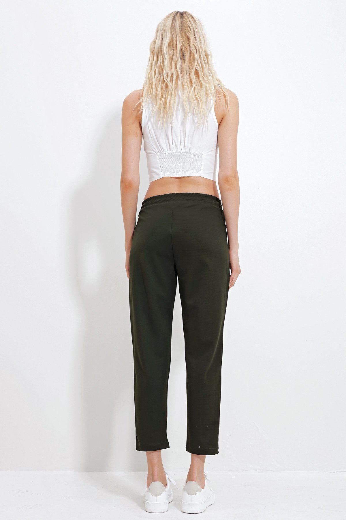 Çift Cepli Önü Çimalı Örme Basic Pantolon - Haki