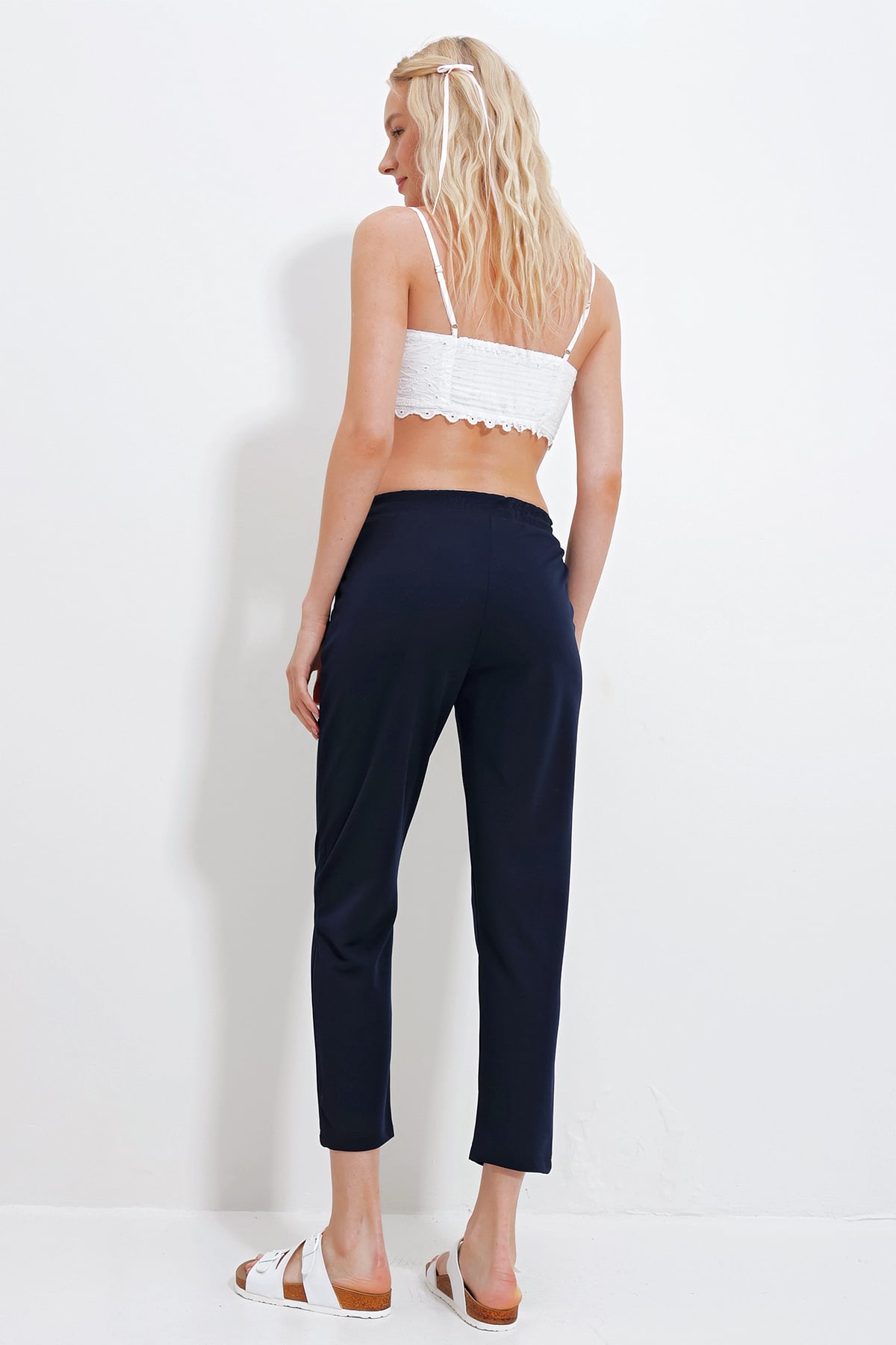 Çift Cepli Önü Çimalı Örme Basic Pantolon - Lacivert