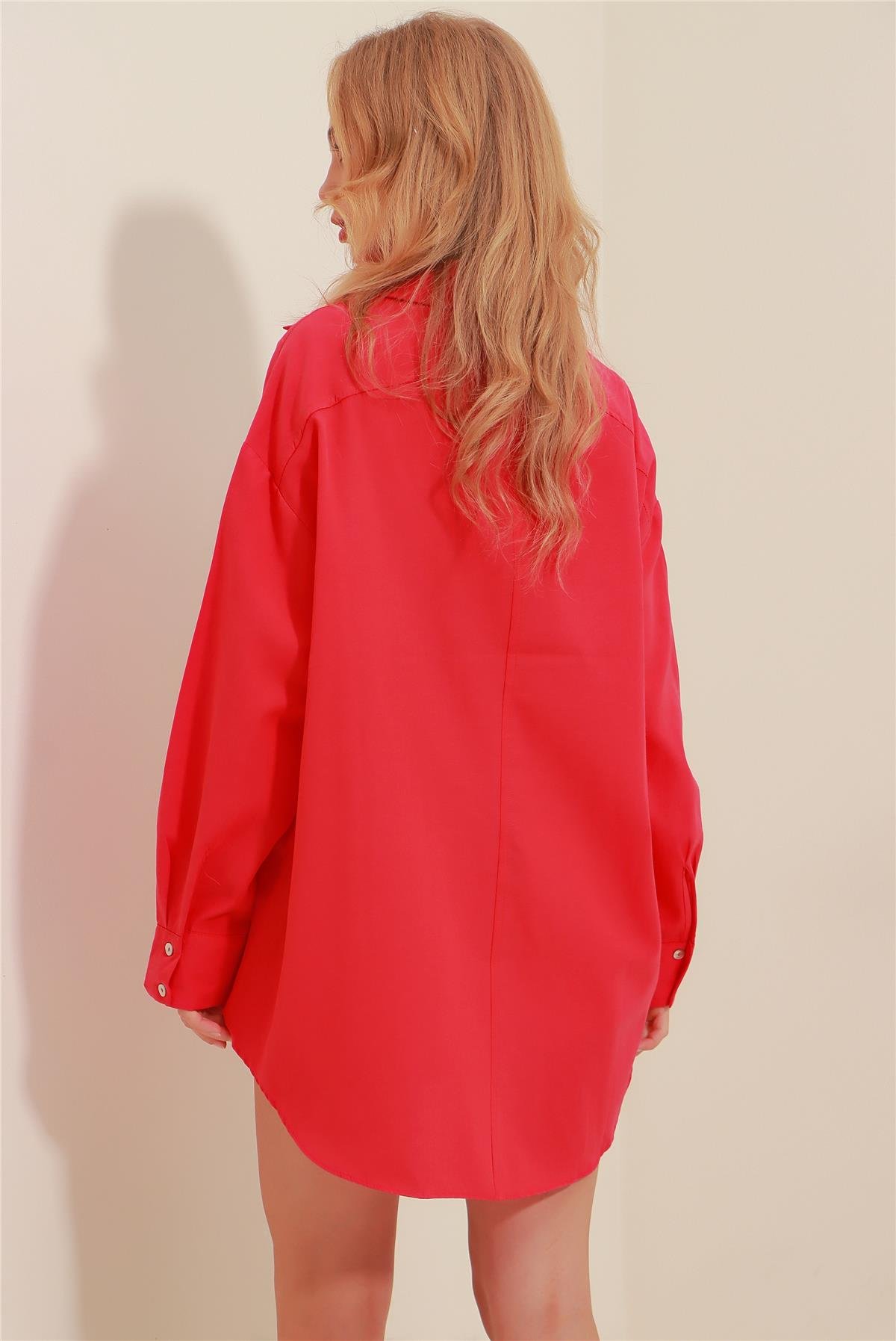Çift Cepli Oversize Poplin Gömlek - Fuşya