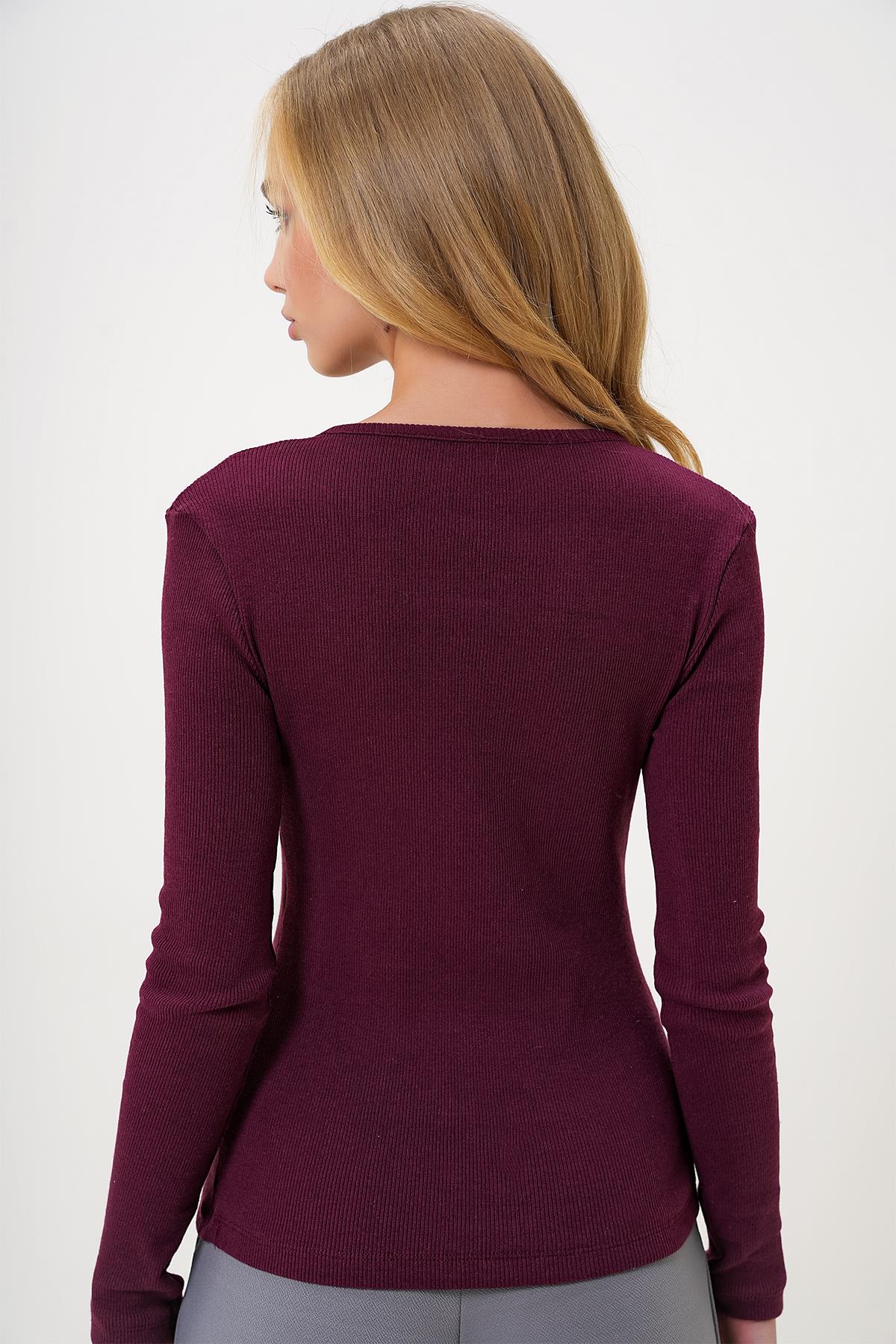Çıtçıtlı Zımparalı Kaşkorse Bluz - Bordo