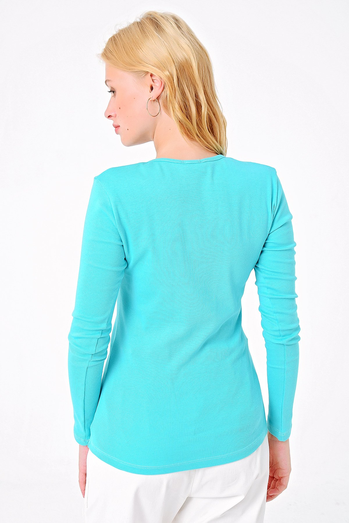 Çıtçıtlı Zımparalı Kaşkorse Bluz - Mint