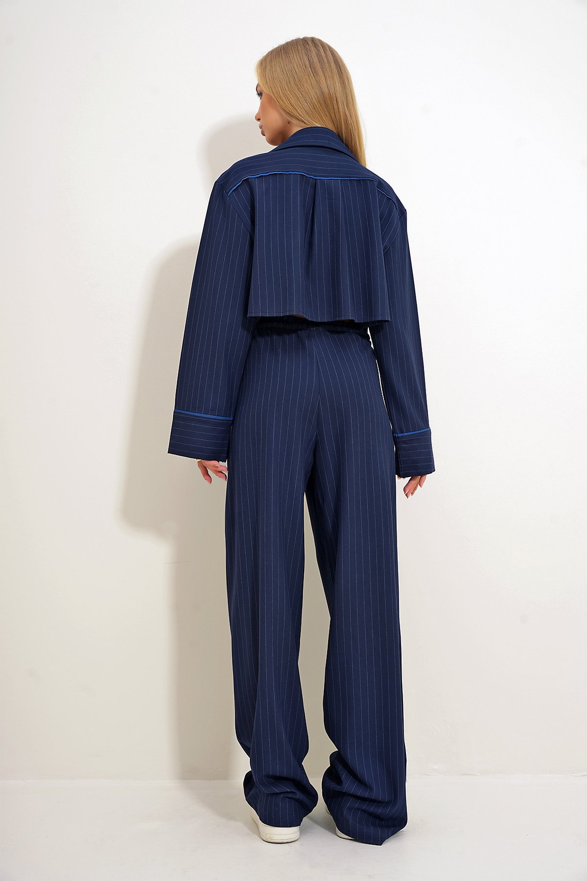 Çizgili Özel Dikim Blazer Ve Pantolon Set - Lacivert
