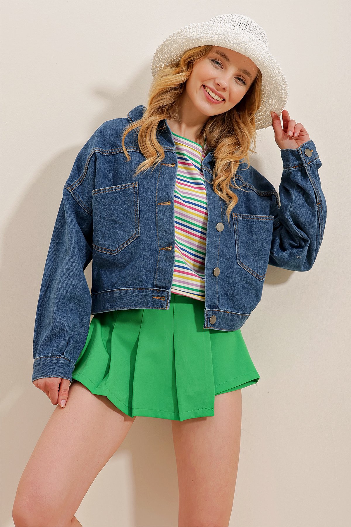 Crop Denim Ceket - Gece Mavisi