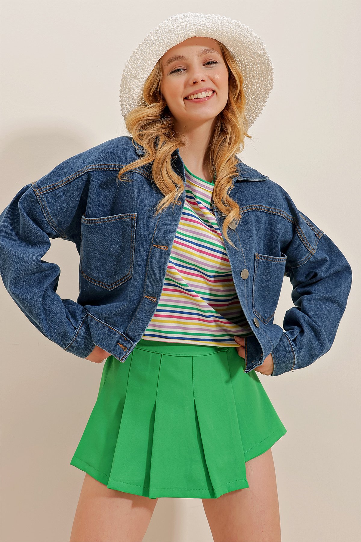 Crop Denim Ceket - Gece Mavisi