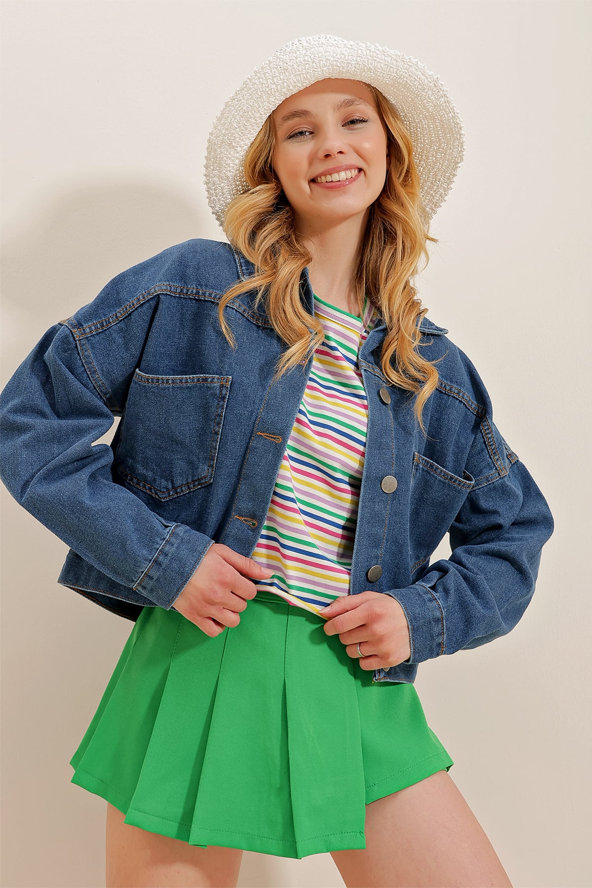 Crop Denim Ceket - Gece Mavisi