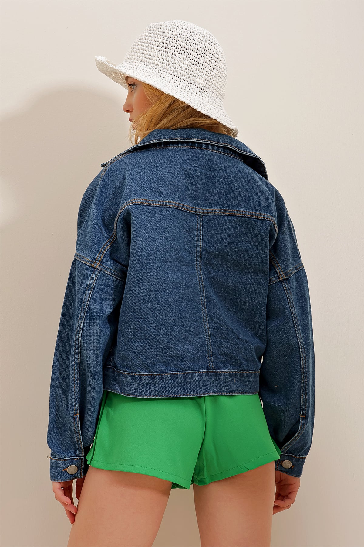 Crop Denim Ceket - Gece Mavisi