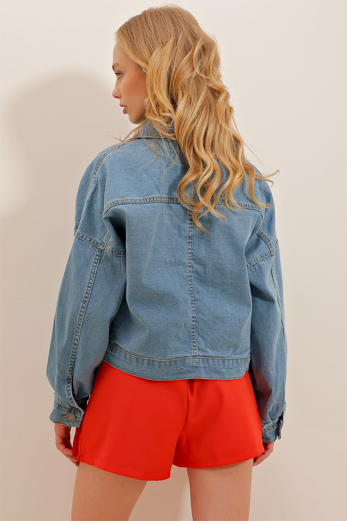 Crop Denim Ceket - Soluk Mavi