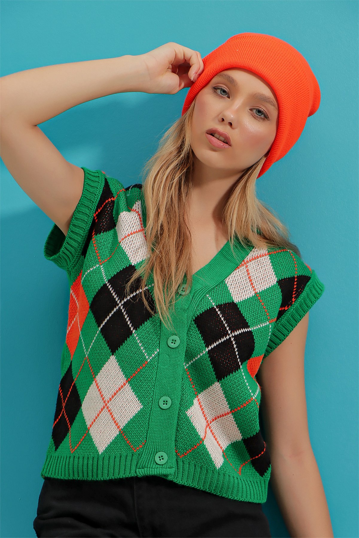 Crop Triko Süveter - Yeşil