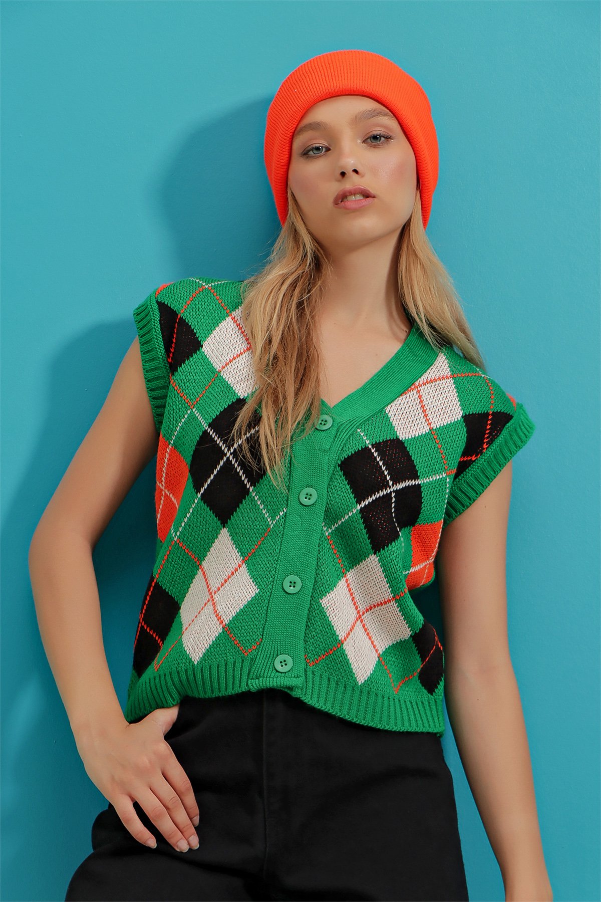 Crop Triko Süveter - Yeşil