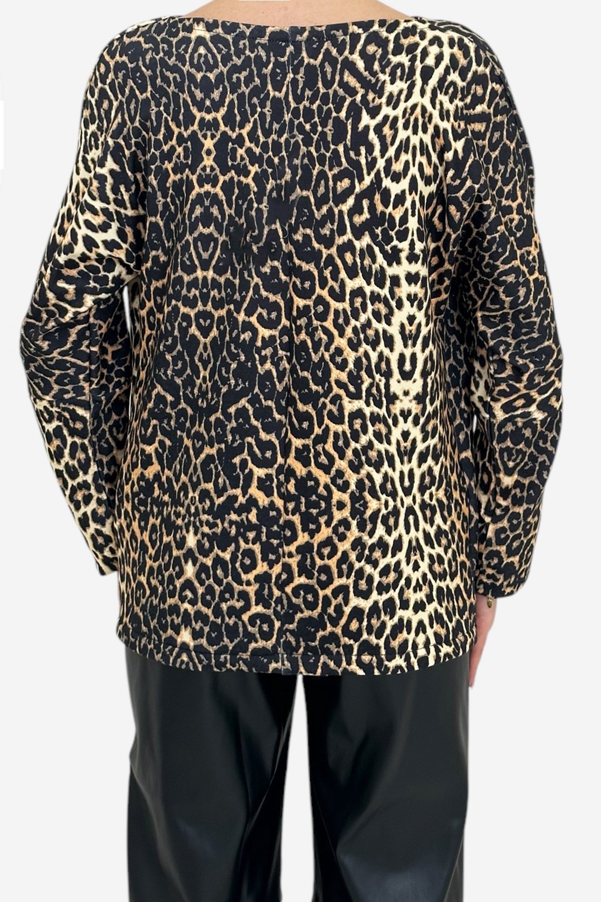 DEGAJE YAKA GENİŞ KESİM ÖRME BLUZ - Leopar