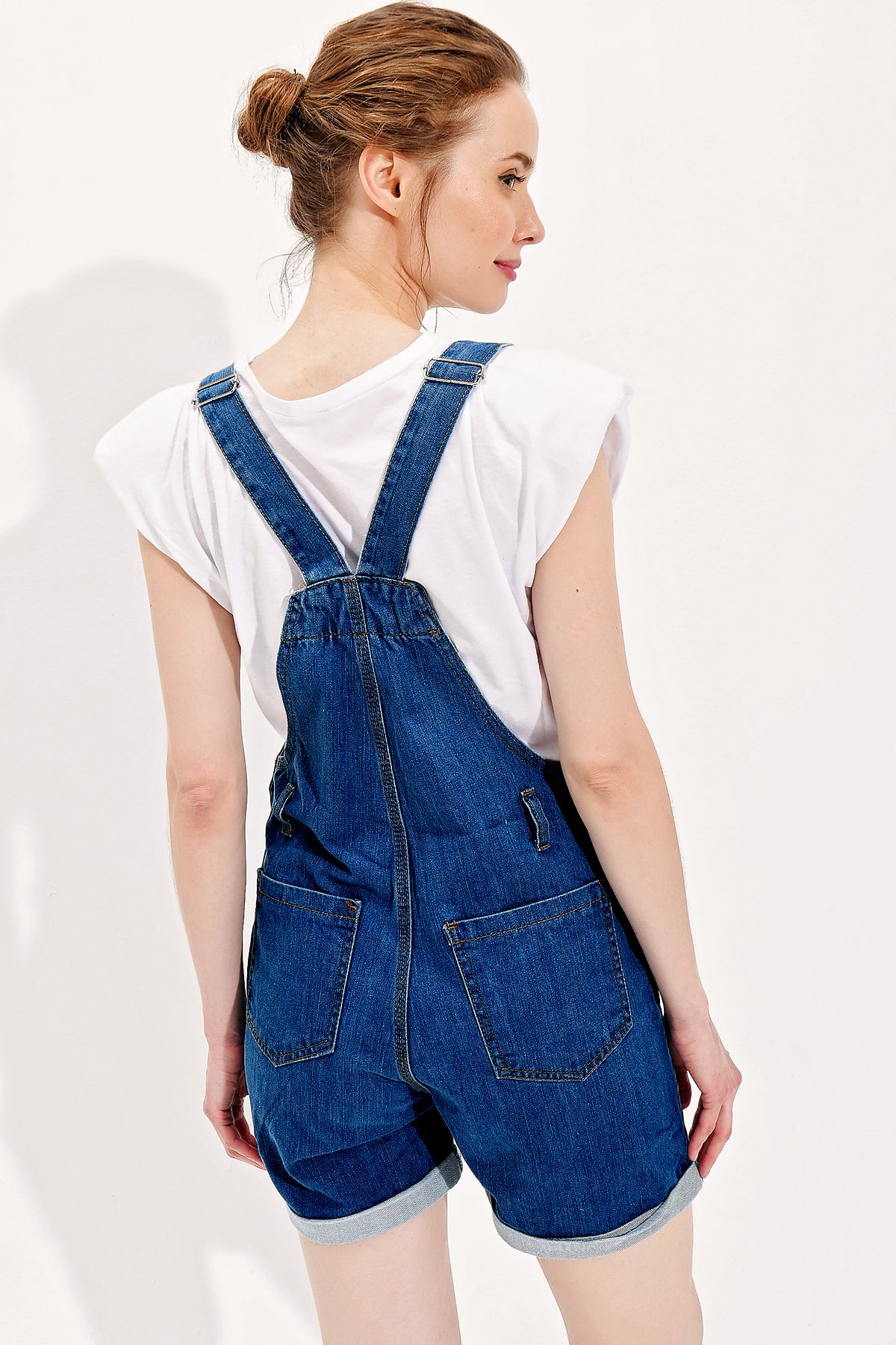 Denim Şort Salopet - Koyu Mavi