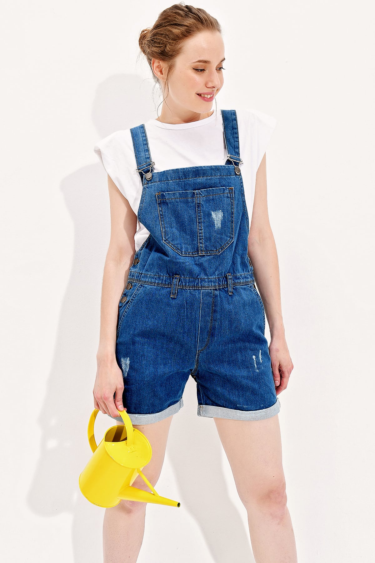 Denim Şort Salopet - Koyu Mavi