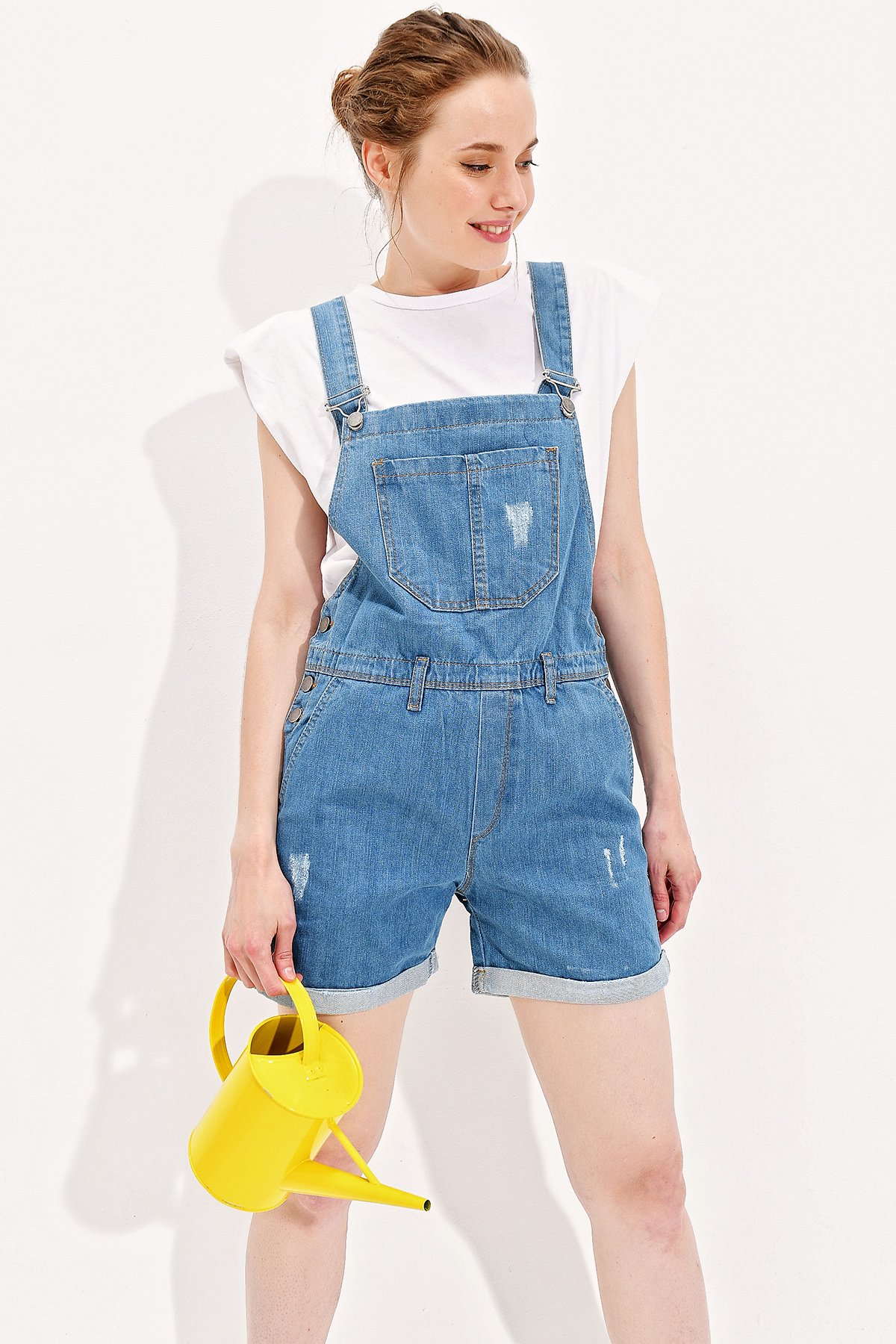 Denim Şort Salopet - Mavi