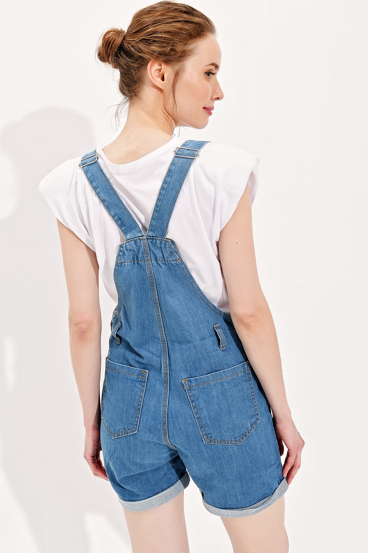 Denim Şort Salopet - Mavi