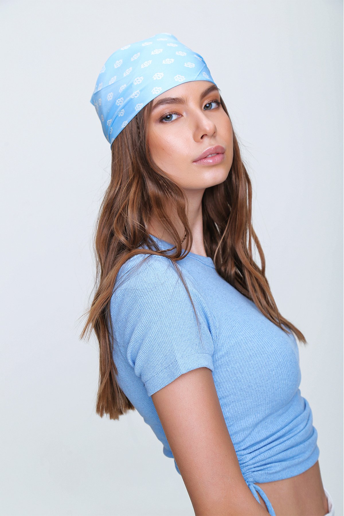 Desenli Fular - Mavi