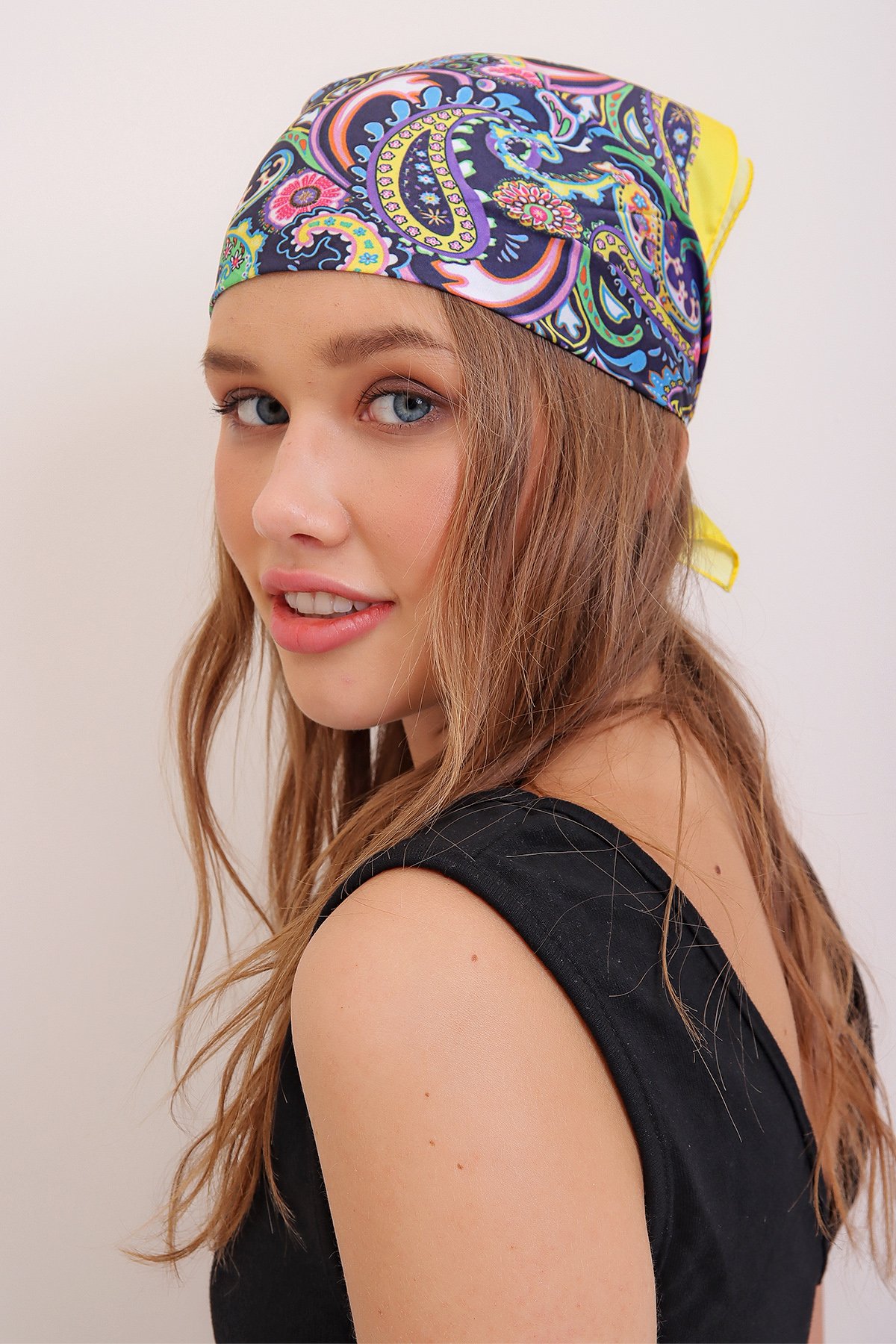 Desenli Saç Aksesuarı Bandana - Sarı