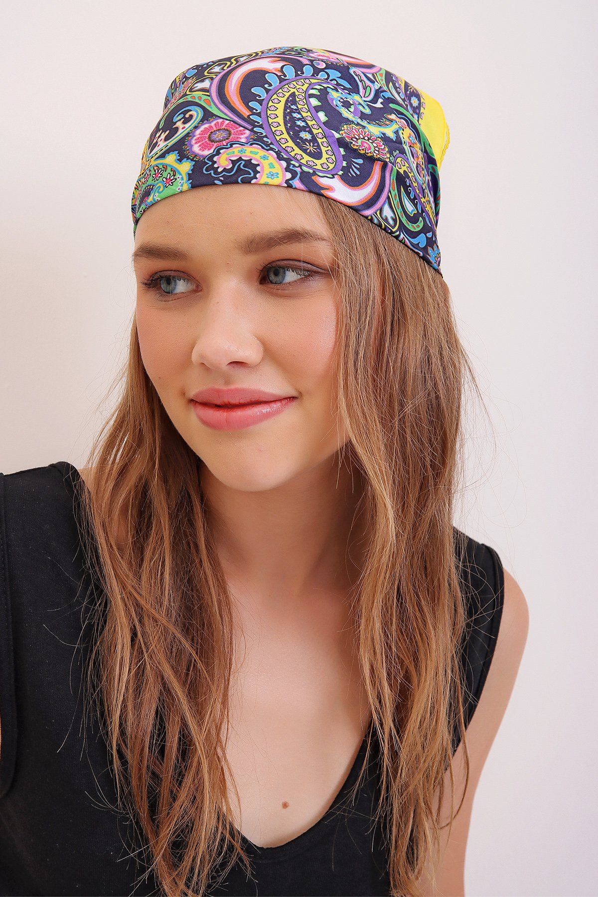 Desenli Saç Aksesuarı Bandana - Sarı
