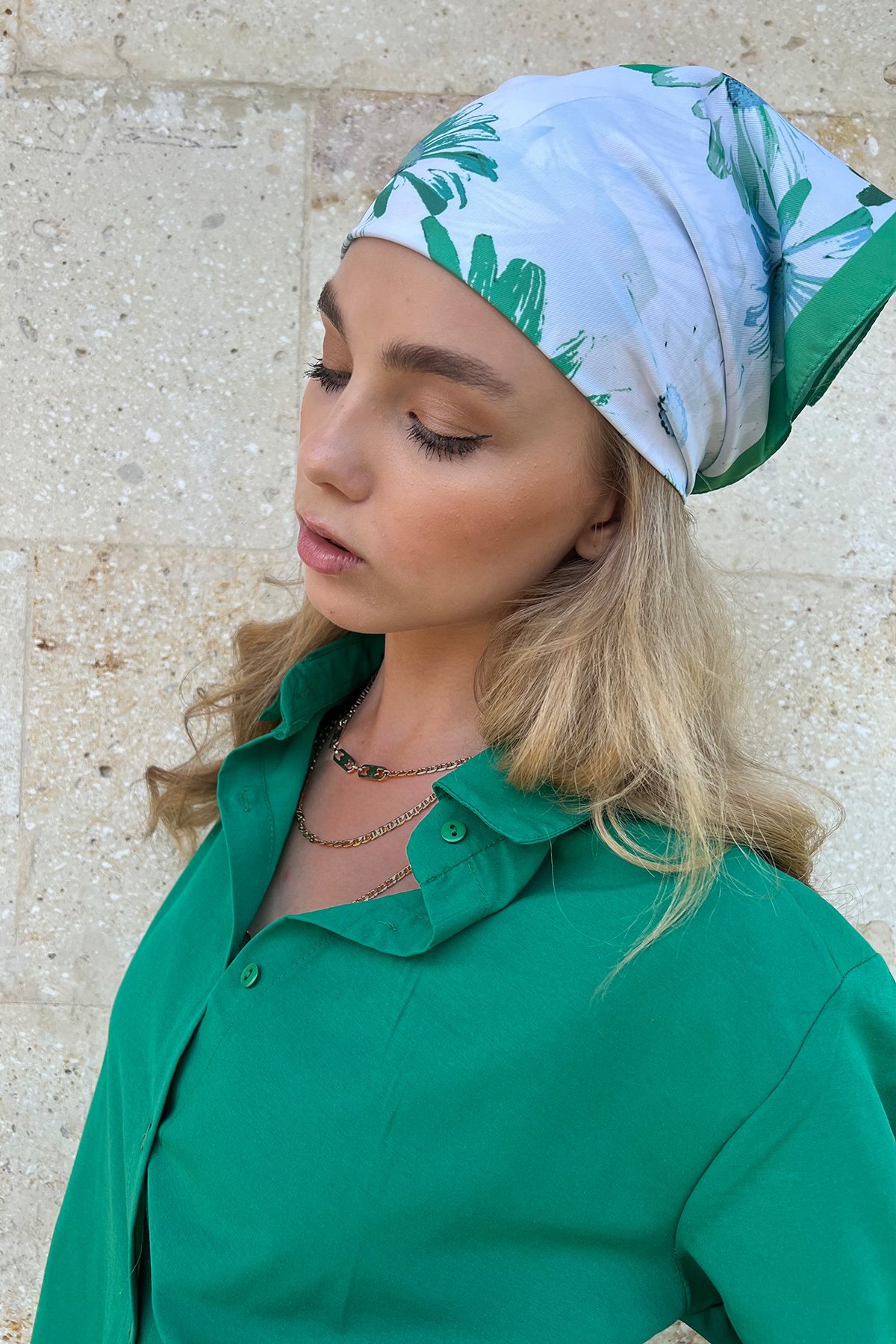 Desenli Saç Aksesuarı Bandana - Yeşil