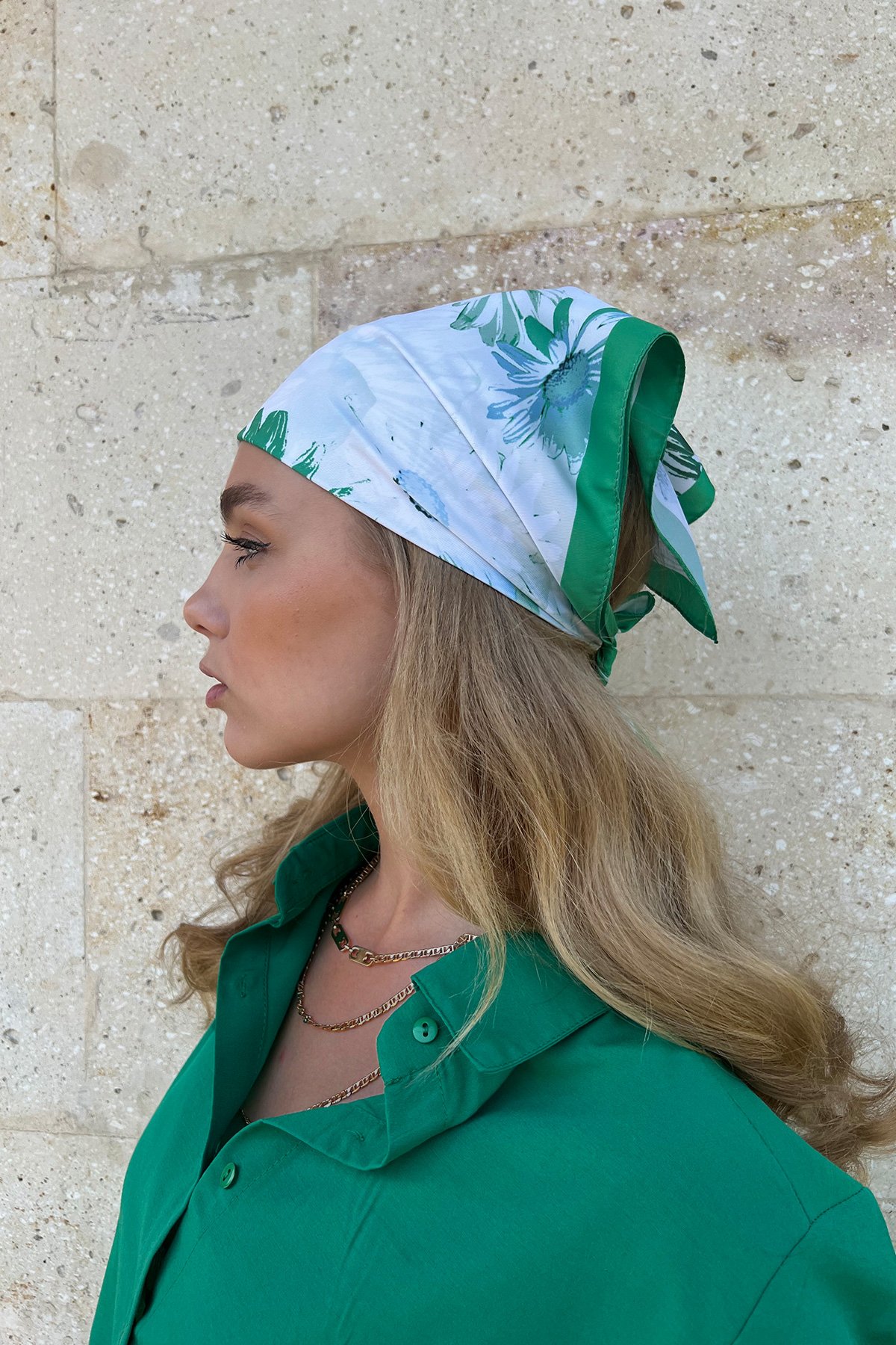 Desenli Saç Aksesuarı Bandana - Yeşil
