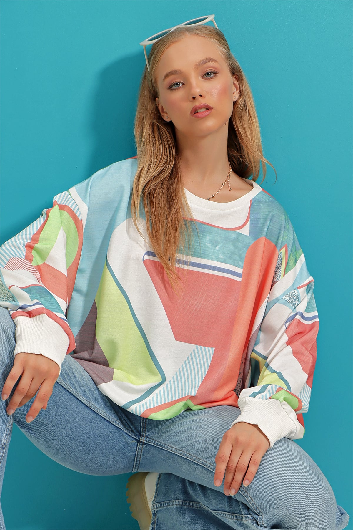 Dijital Baskılı Oversize Sweatshirt - Mix