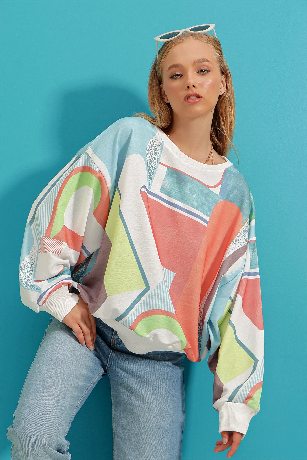 Dijital Baskılı Oversize Sweatshirt - Mix