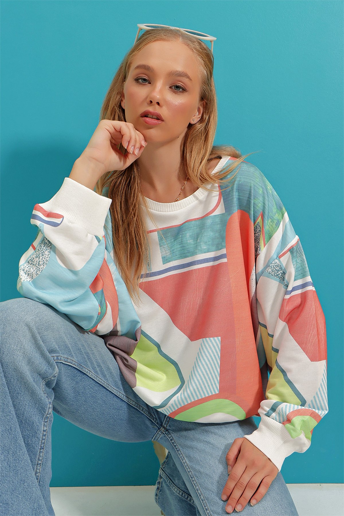 Dijital Baskılı Oversize Sweatshirt - Mix