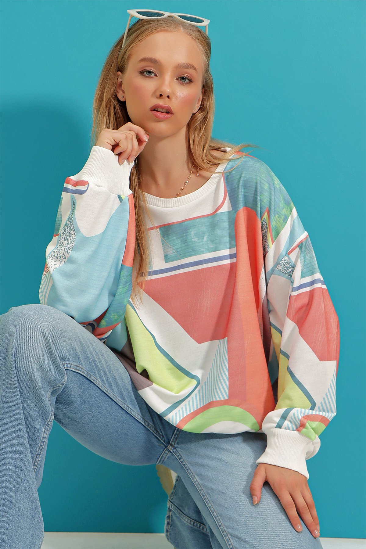Dijital Baskılı Oversize Sweatshirt - Mix