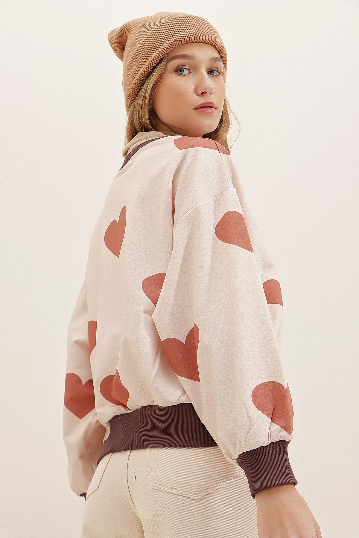 Dijital Baskılı Sweatshirt - Karamel