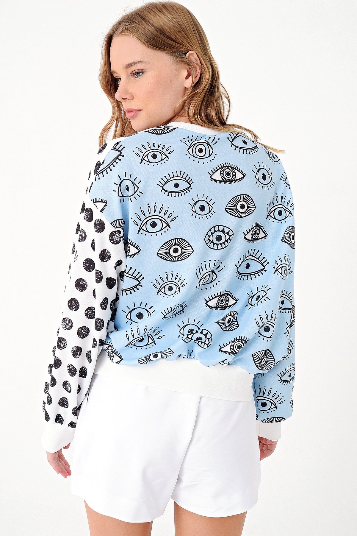 Dijital Baskılı Sweatshirt - Mavi