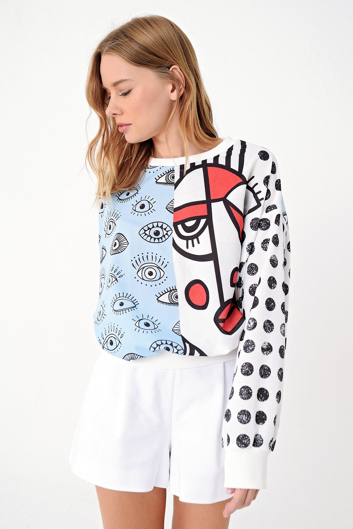 Dijital Baskılı Sweatshirt - Mavi