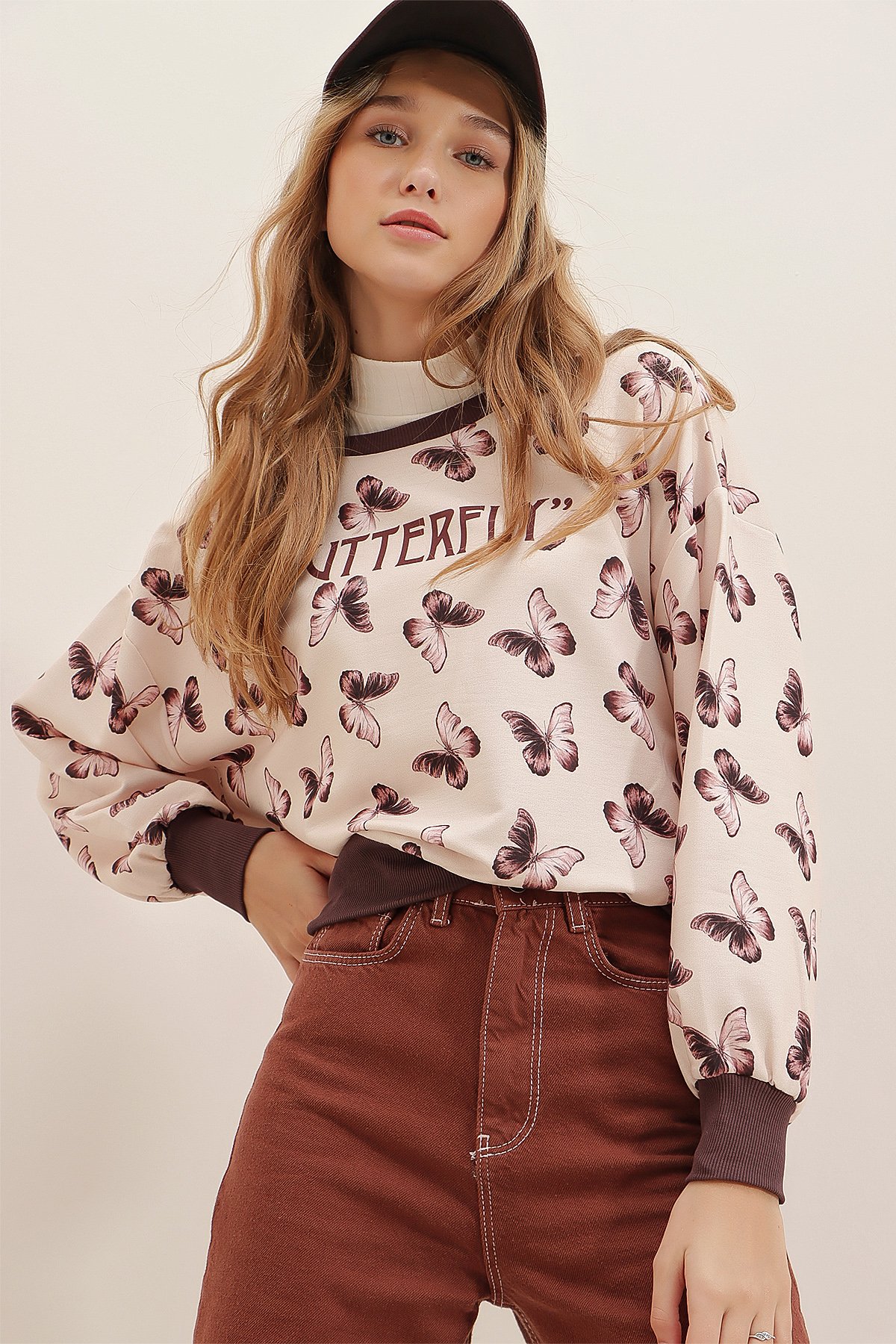 Dijital Baskılı Sweatshirt - Taş
