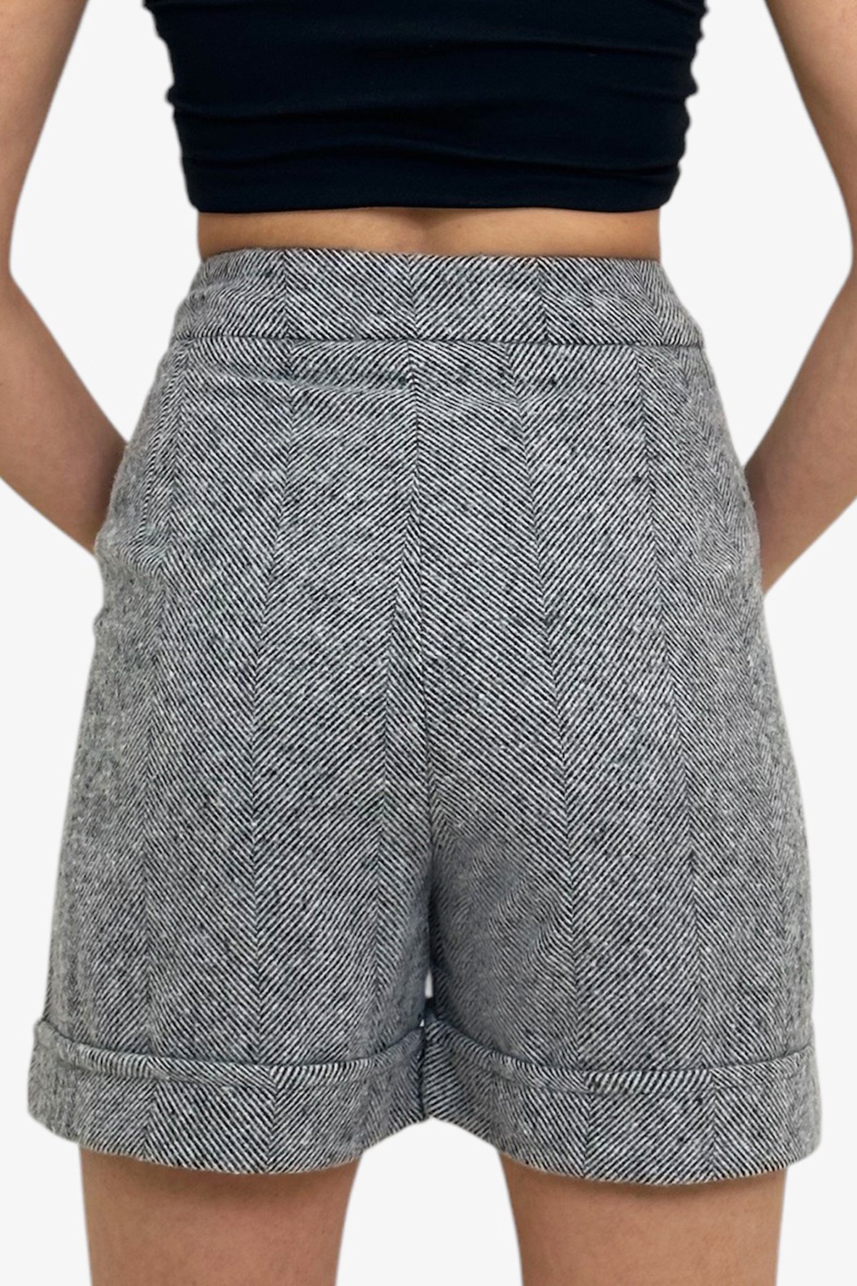 Duble Paça Çift Cepli Kışlık Kaşe Şort - Gri