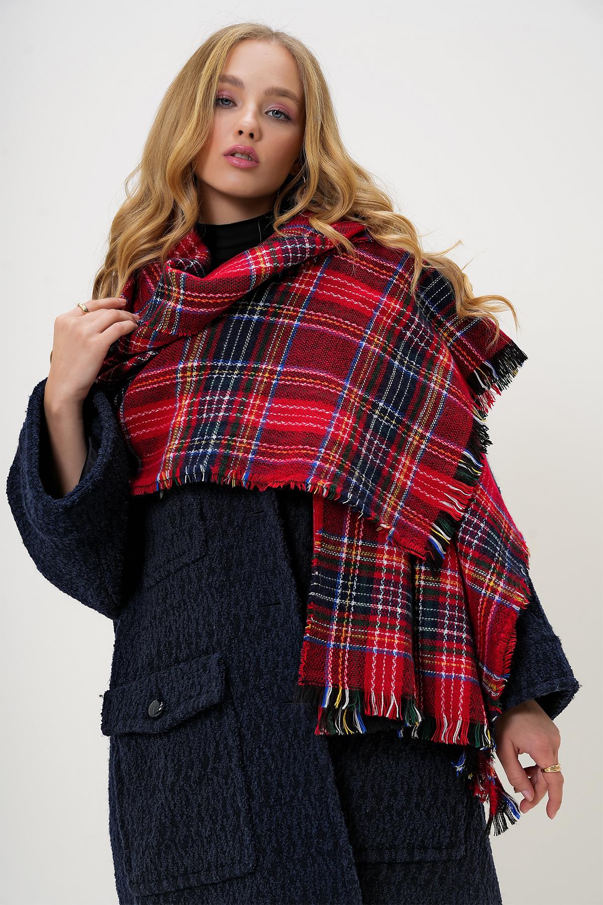 Ekose Desenli Şal - Kırmızı