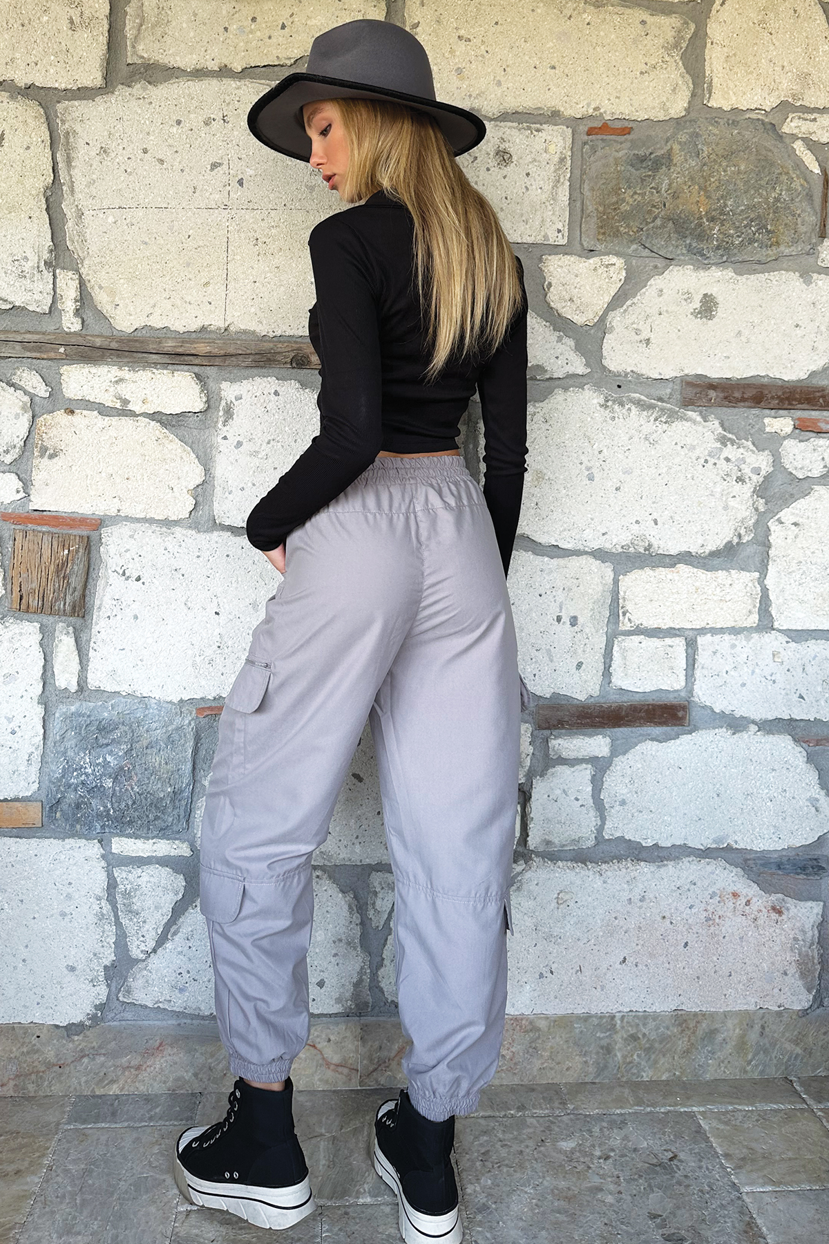 Fermuar Detaylı Jogging Pantolon - Gri