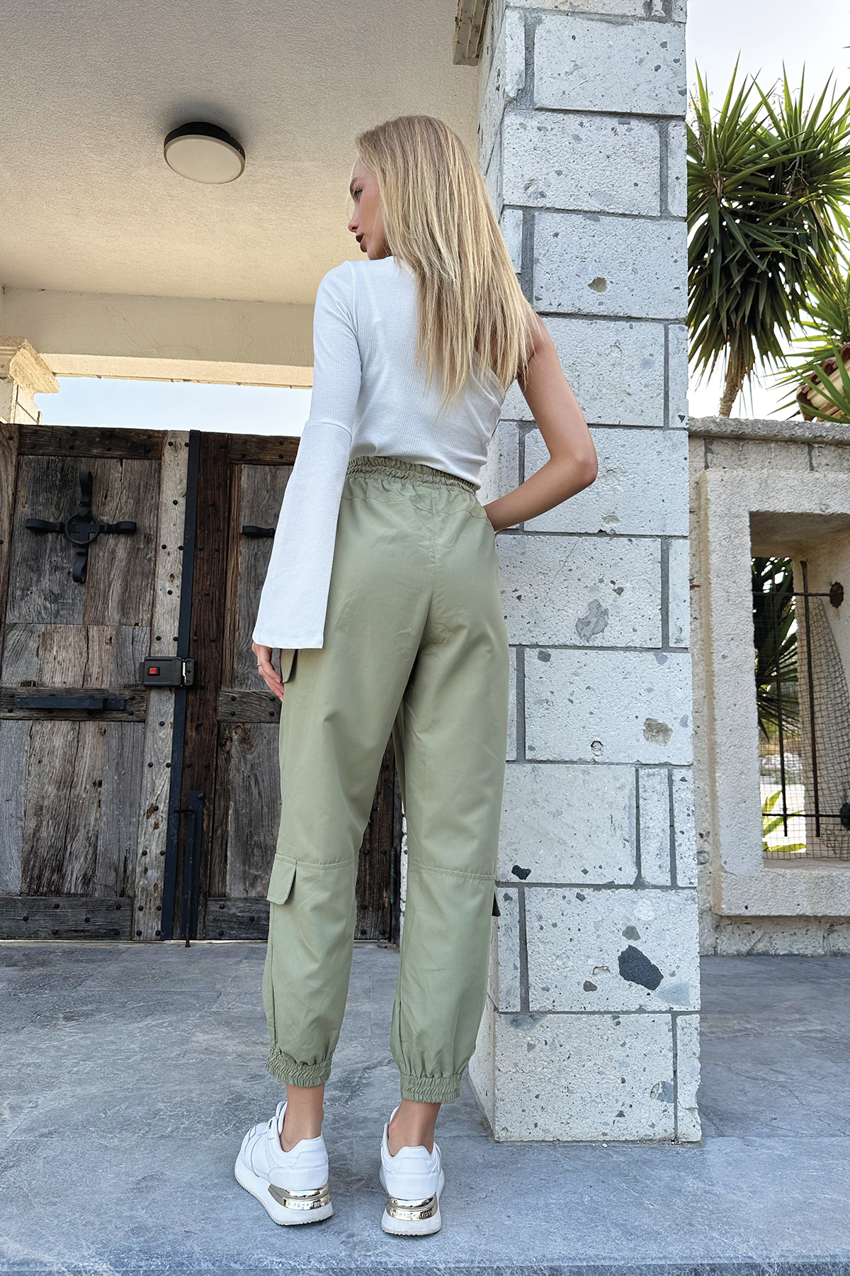 Fermuar Detaylı Jogging Pantolon - Haki