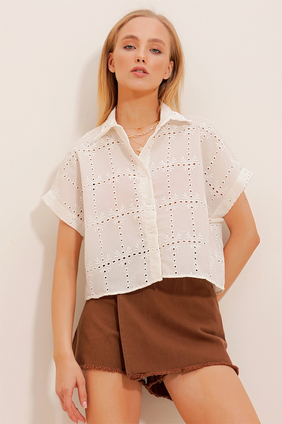 Fisto Crop Gömlek - Krem