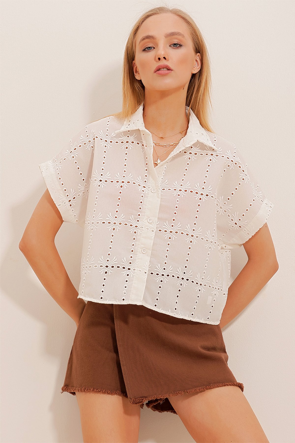 Fisto Crop Gömlek - Krem