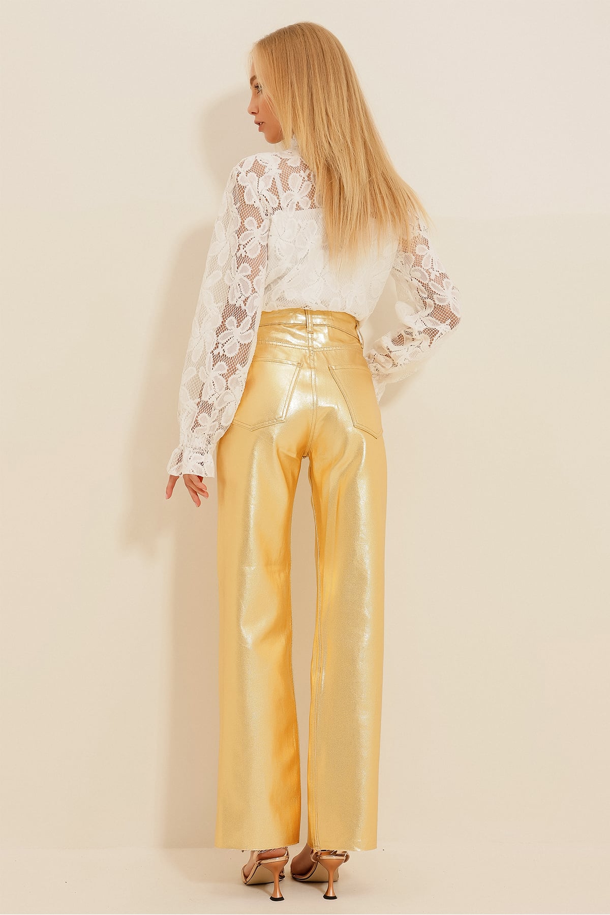 Gold Kaplama Palazzo Pantolon - Gold