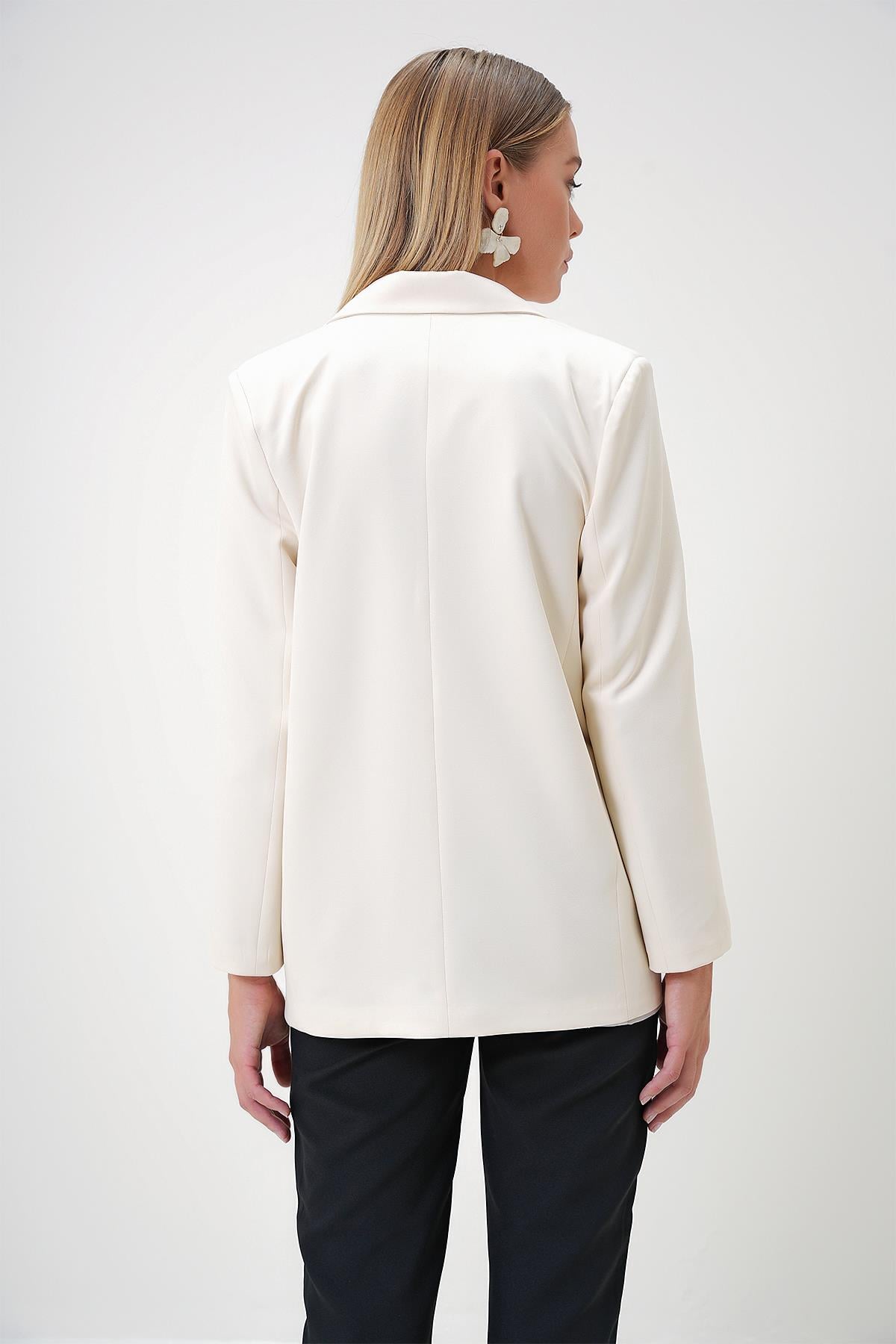 İçi Astarlı Blazer Ceket - Bej