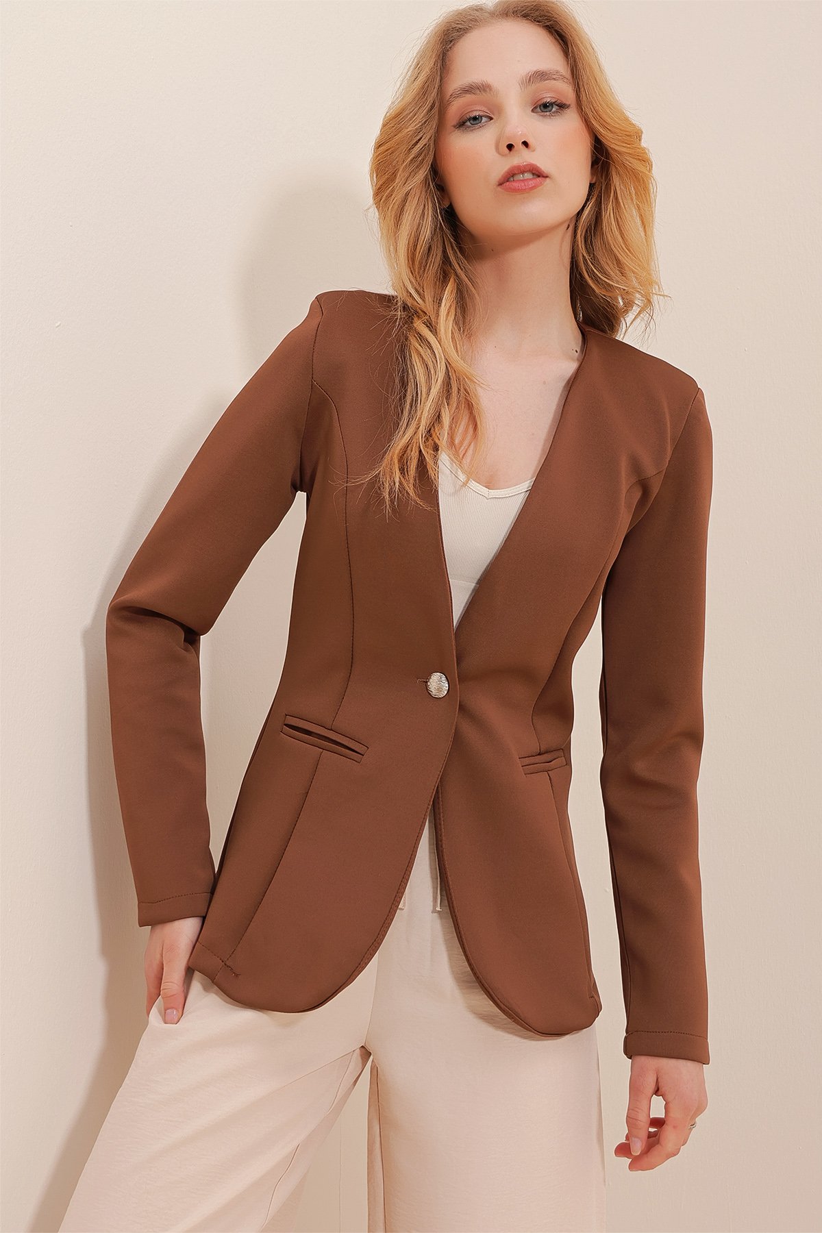 İçi Astarlı Pensli Slim Fit Ceket - Kahve