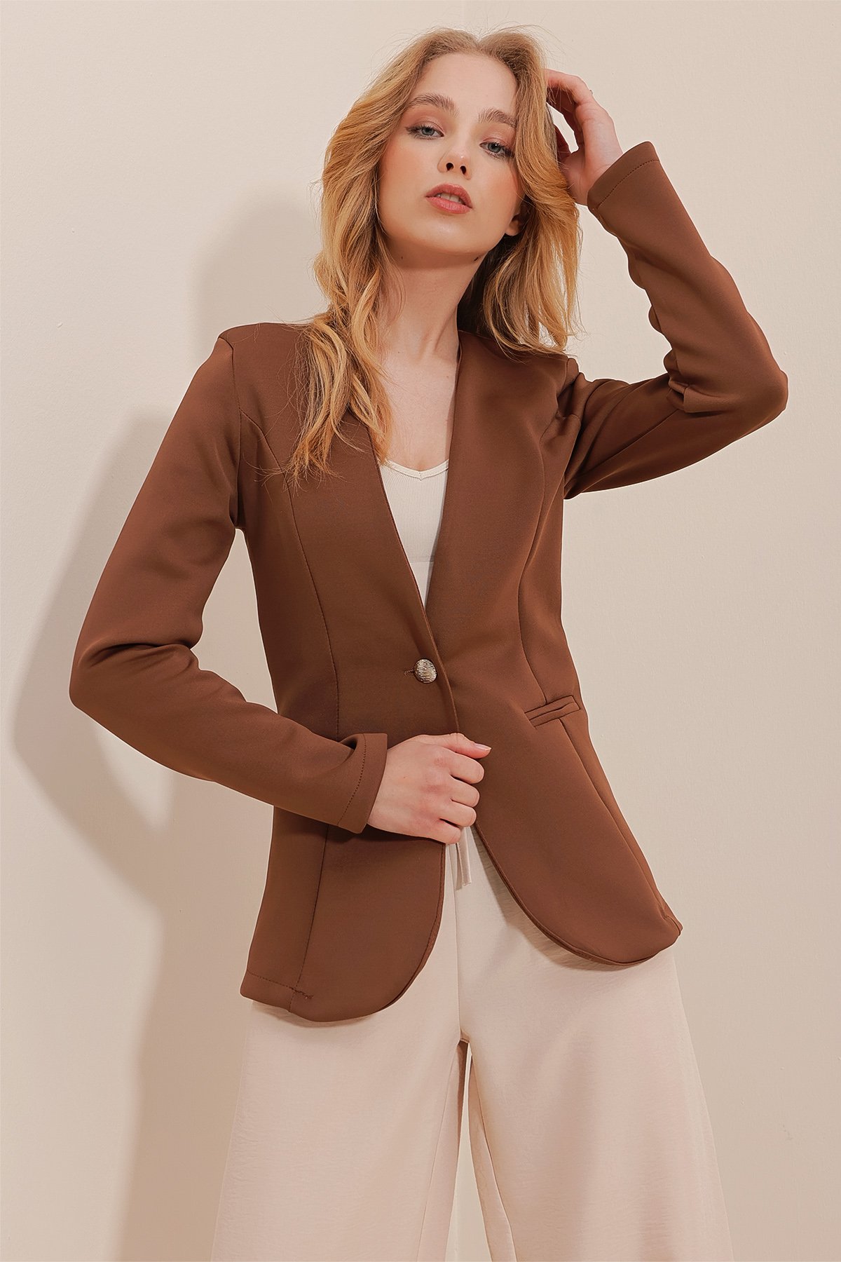 İçi Astarlı Pensli Slim Fit Ceket - Kahve