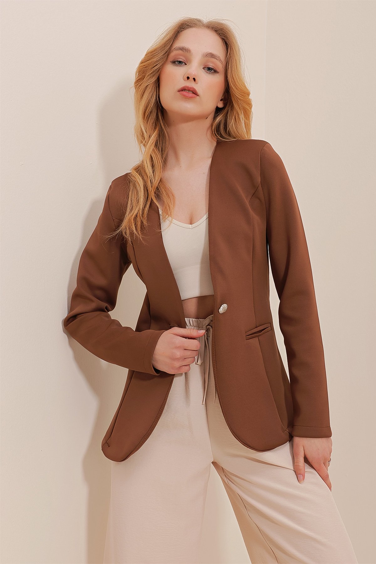 İçi Astarlı Pensli Slim Fit Ceket - Kahve
