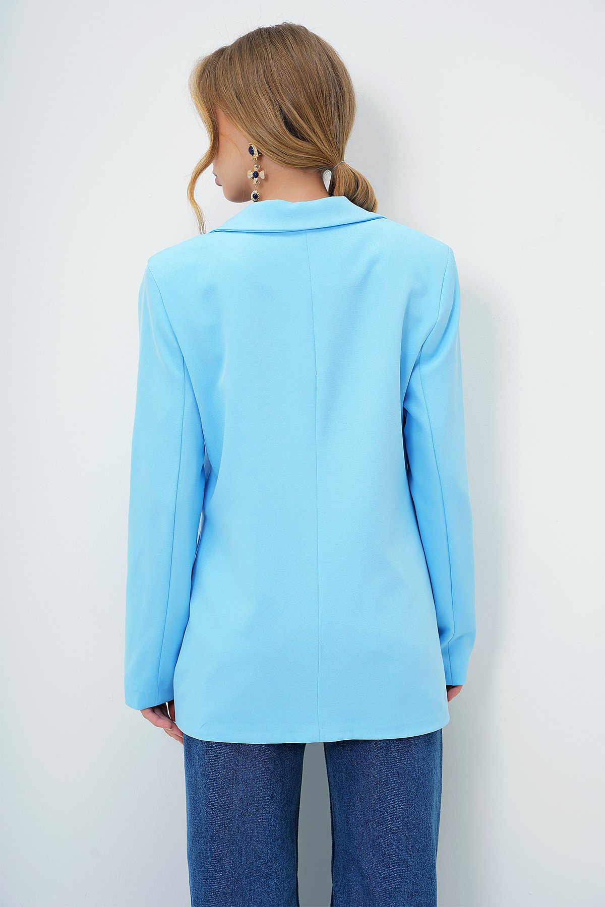 İÇİ ASTARLI TEK DÜĞMELİ BLAZER CEKET - BEBE MAVİ