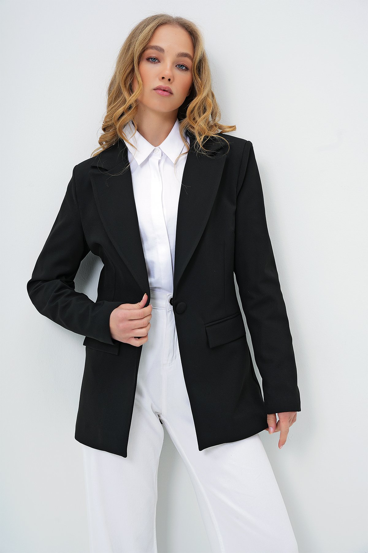 İÇİ ASTARLI TEK DÜĞMELİ BLAZER CEKET - SİYAH