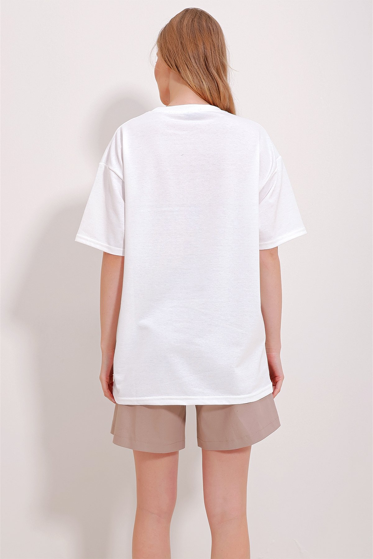 İki İplik Oversize Unisex T-Shirt - Beyaz