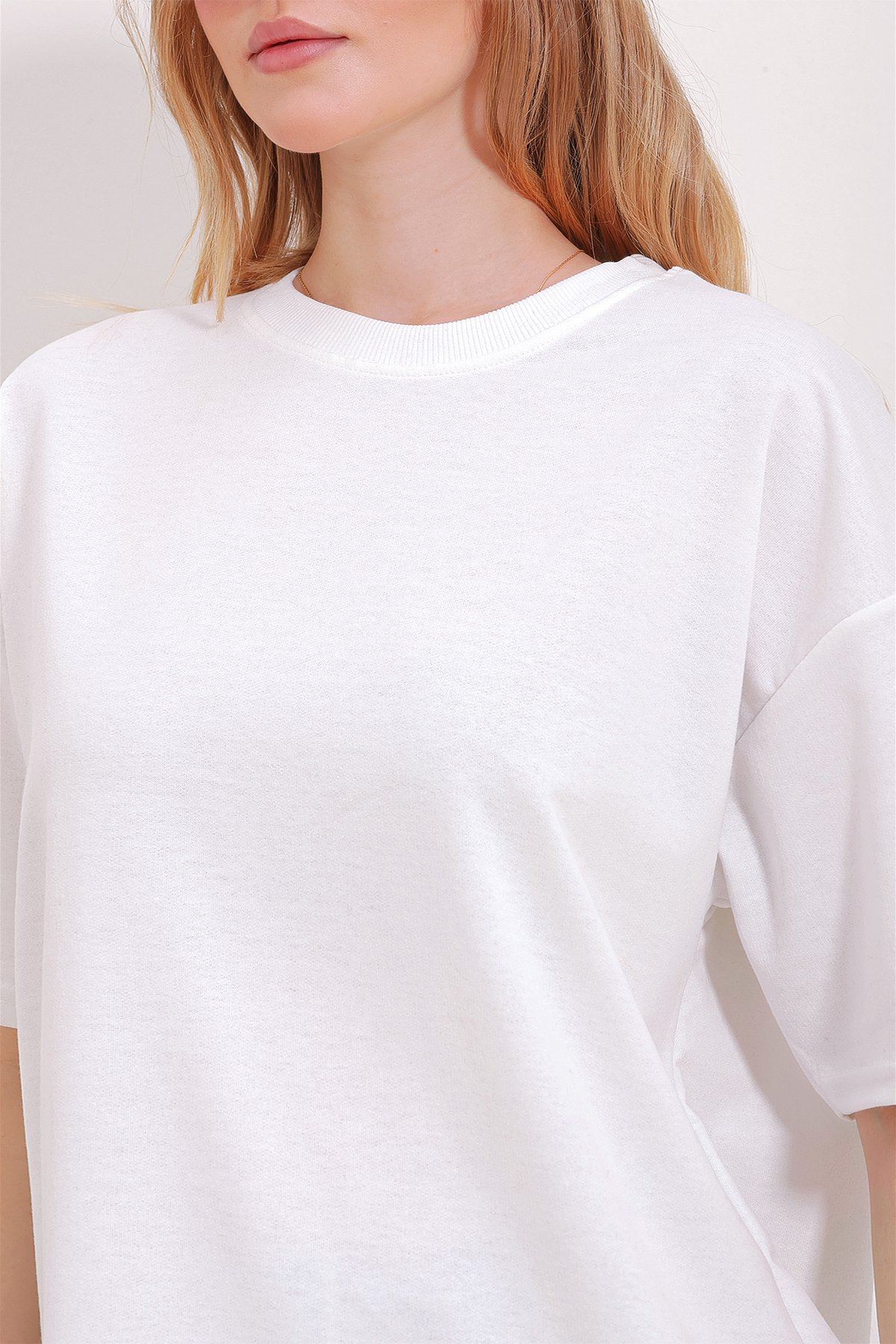 İki İplik Oversize Unisex T-Shirt - Beyaz