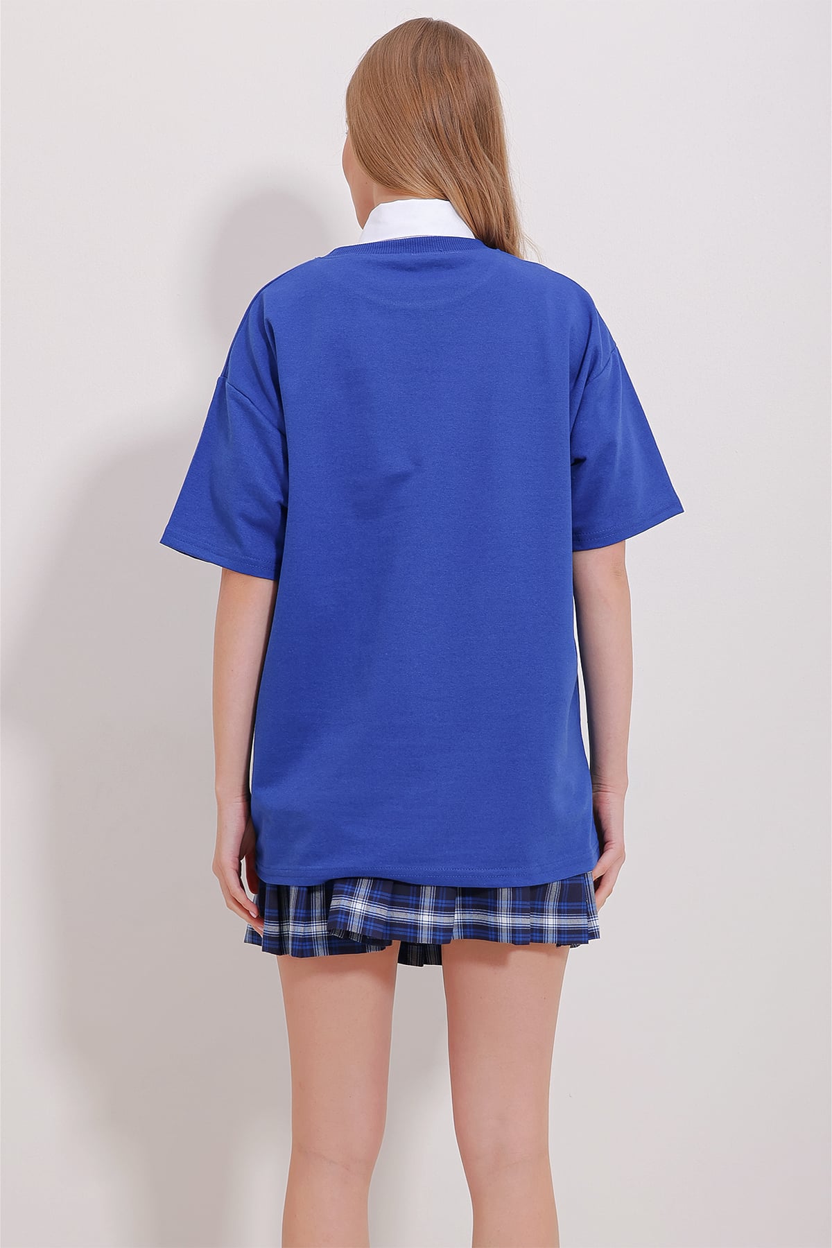 İki İplik Oversize Unisex T-Shirt - Saks