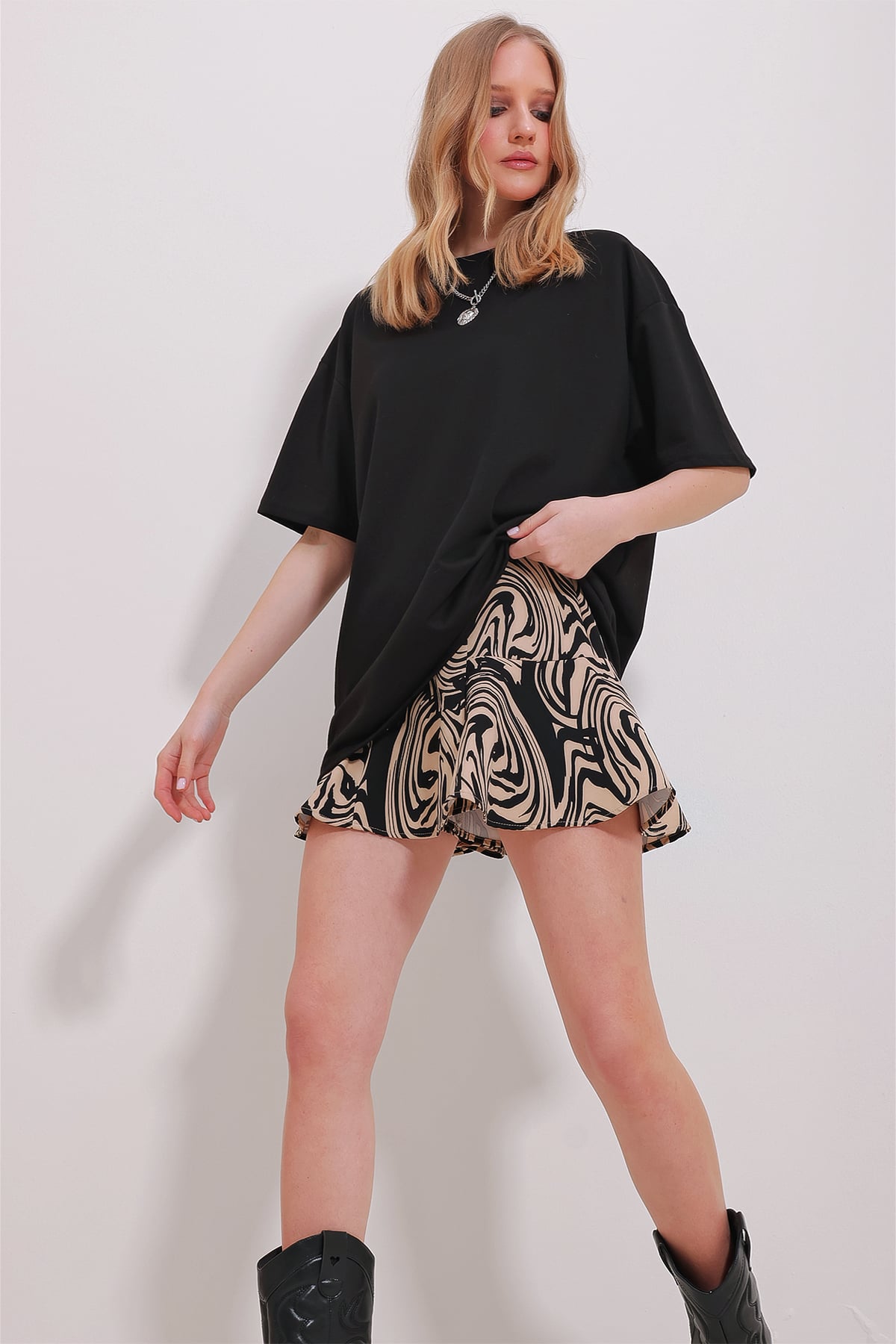 İki İplik Oversize Unisex T-Shirt - Siyah